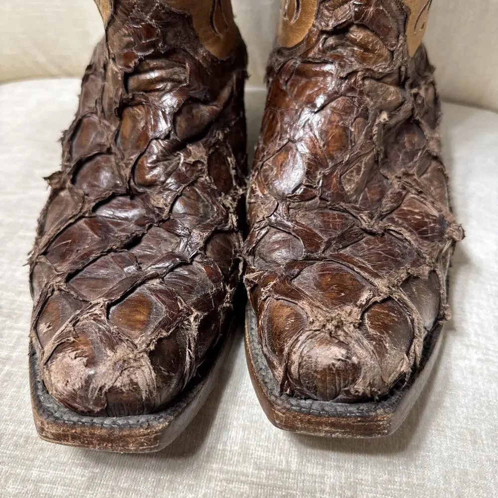 Men's Lucchese 9D Pirarucu Cowboy Boots 9 Worn Made In USA